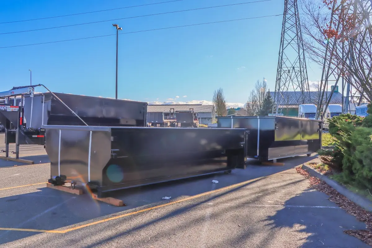 Roll-off dumpster ready for waste disposal at job site for Roll Off Dumpster Rental in Irvington
